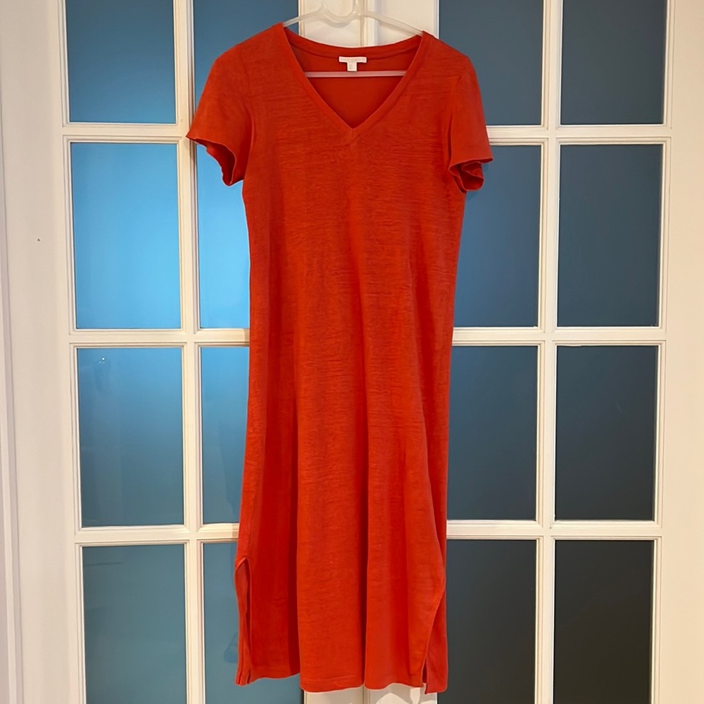 COS red linen maxi dress